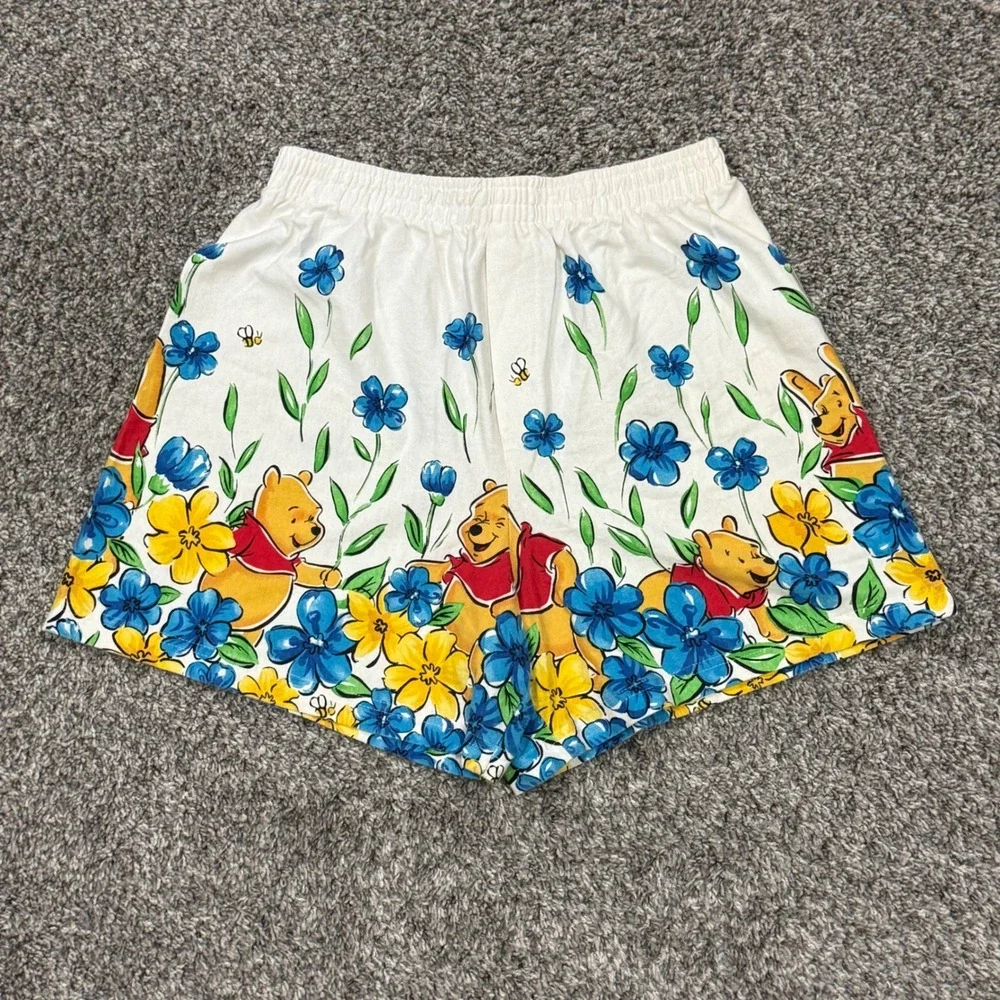 Vintage 90s Winnie the Pooh Shorts Lounge Floral Graphic Cotton‎ Disney Size M